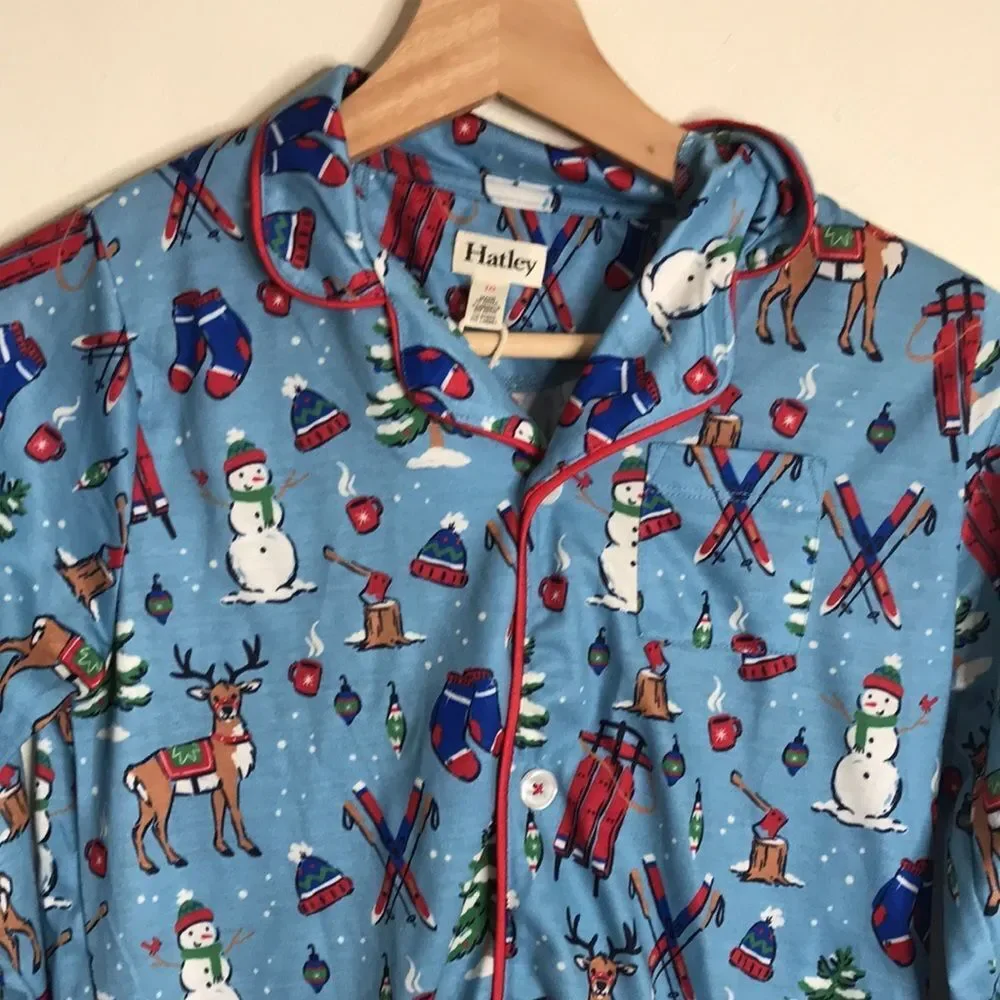 Hatley Kids Cozy Christmas Reindeer and Christmas Tree Pajamas Set Size 10